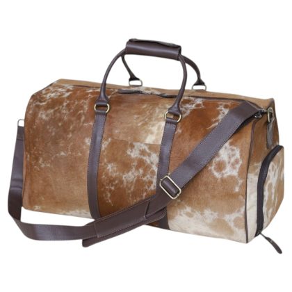 Handmade Hairon Cowhide Leather Travel Bag – Luxury Weekender Duffle with Shoe Compartment