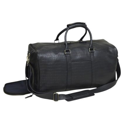Exotic Crocodile Pattern Leather Travel Bag – Luxury Embossed Cowhide Duffle with Shoe Compartment