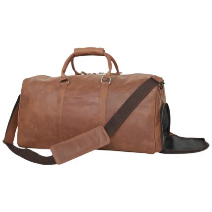 Vintage Crazy Horse Leather Travel Bag – Rugged Handcrafted Duffle with Shoe Compartment